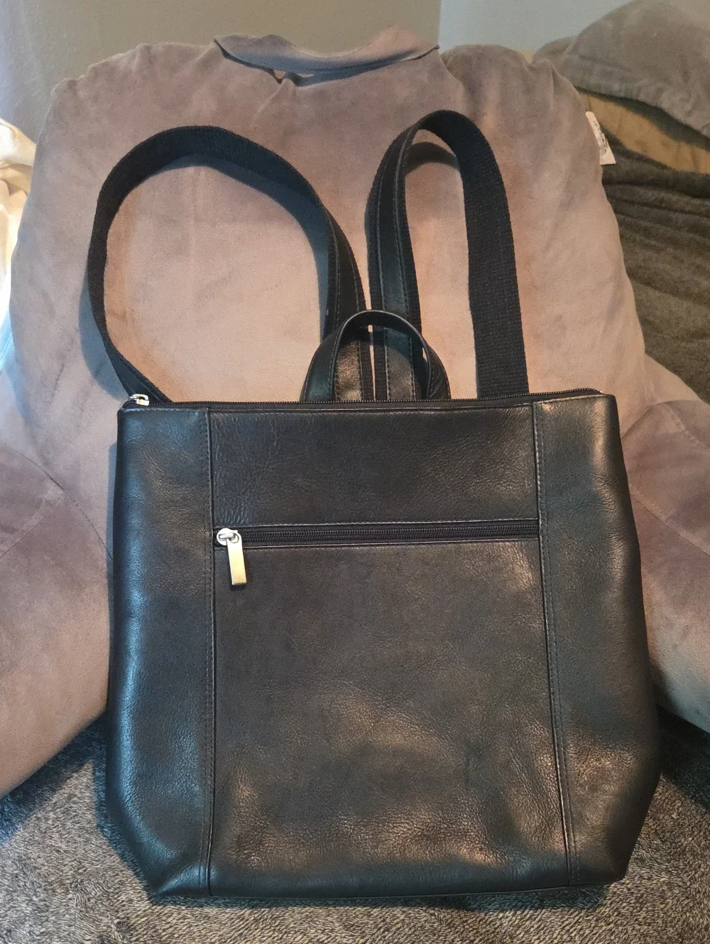 Women's Black Leather Backpack Tote - Casual Everyday Carry